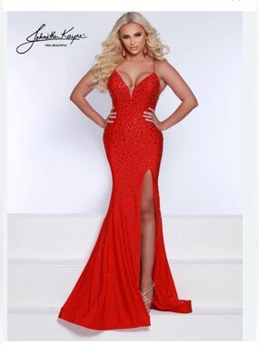 NWT! Jonathan Kayne Crystal Red Gown – Style 2697 – Size 14 (Stretch Fit 10–16)
